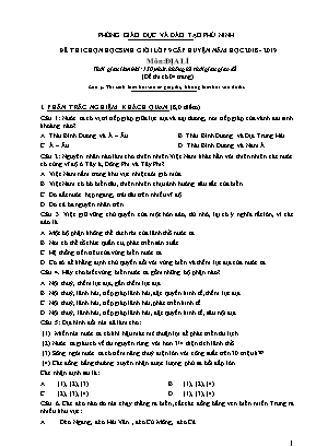 Đề thi học sinh giỏi cấp huyện môn Địa lý Lớp 9 - Năm học 2018-2019 - Phòng giáo dục và đào tạo Phù Ninh (Có đáp án)
